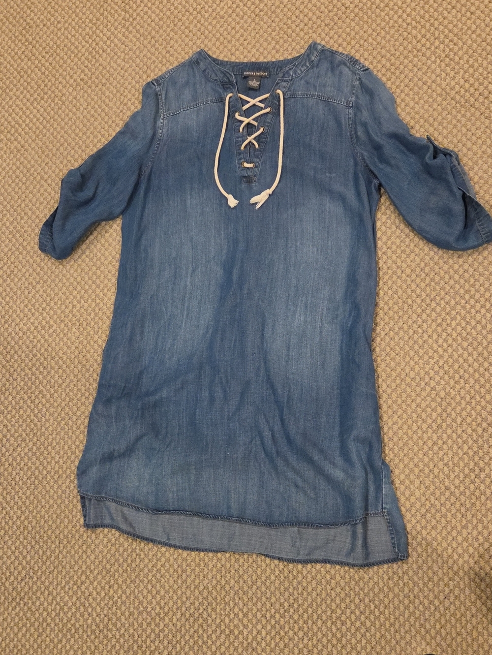 Chelsea & Theodore Soft Lace-Up Denim Tunic Dress Sz L